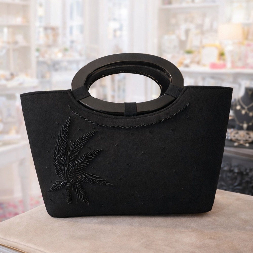 Elegant Black Handbag with Beaded Design- Small